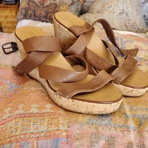 J. Crew brown strappy leather wedge sandals sz 9